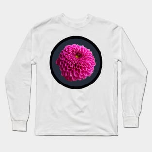 Dark Pink Ball Dahlia Flower Circle Frame Long Sleeve T-Shirt